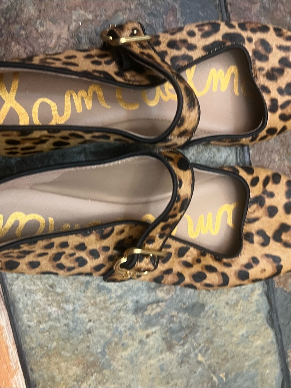 Sam Edelman Leopard-Print Mary Jane Flats in Tan and Black